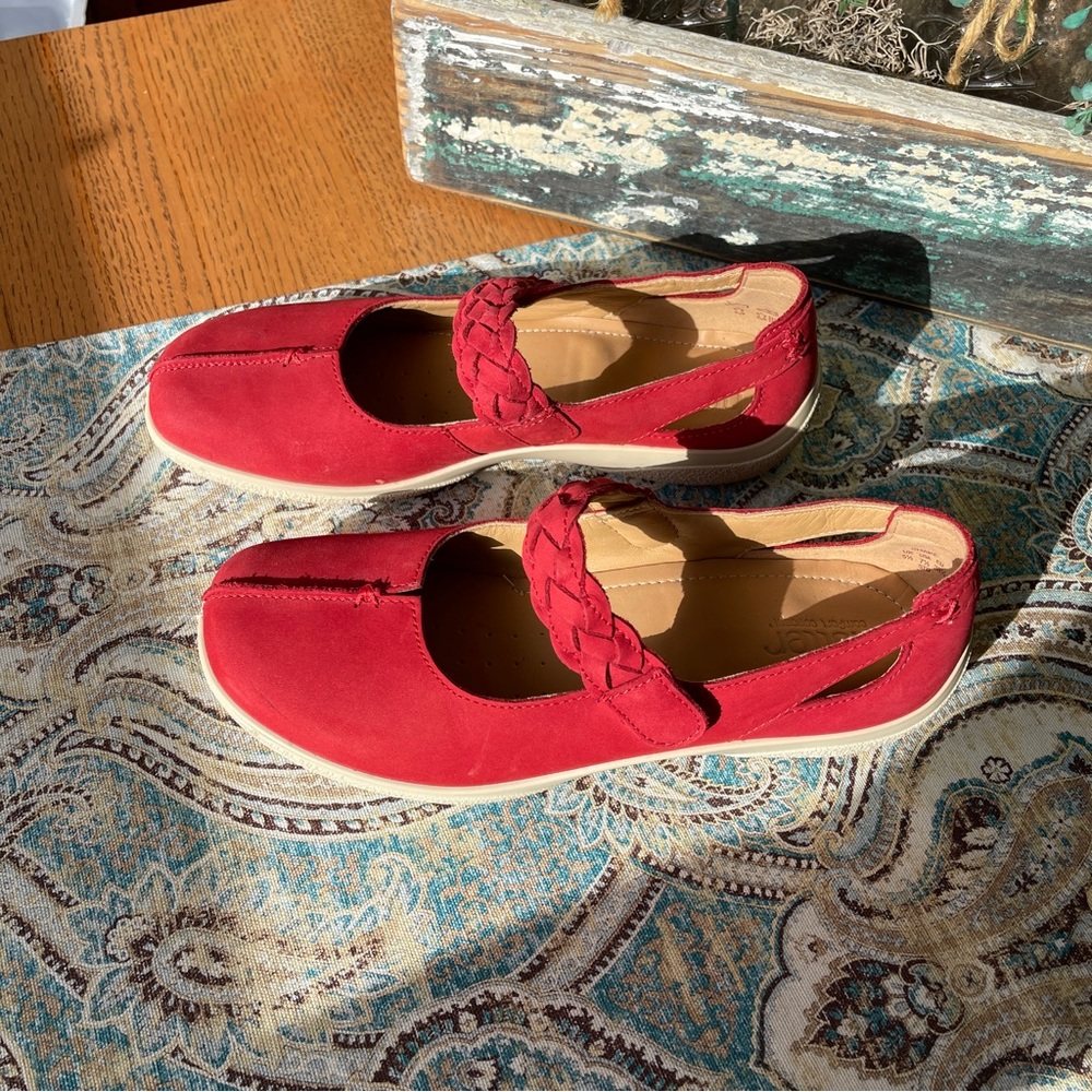 Hotter Shake Leather Nubuck Red Mary Jane Shoe Comfort Concept